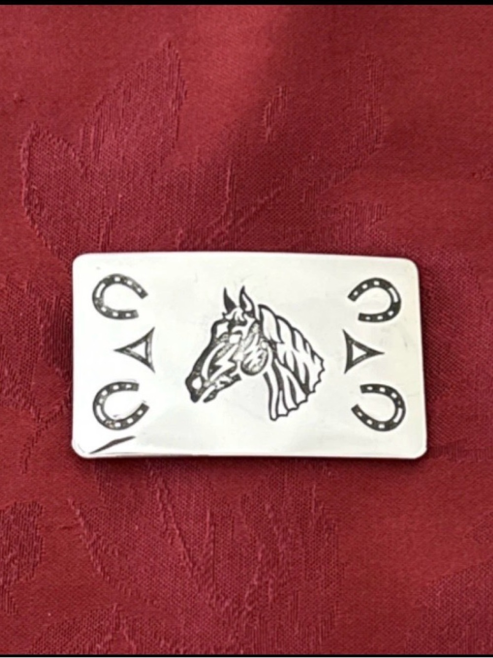 Chambers Belt Co Western Horse Head Silver Tone Buckle with Horseshoe Design